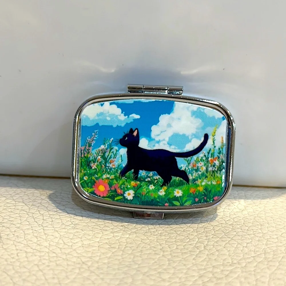 NIB 1pc Sun Black Cat Print l Pill Case /Small Jewelry Box
